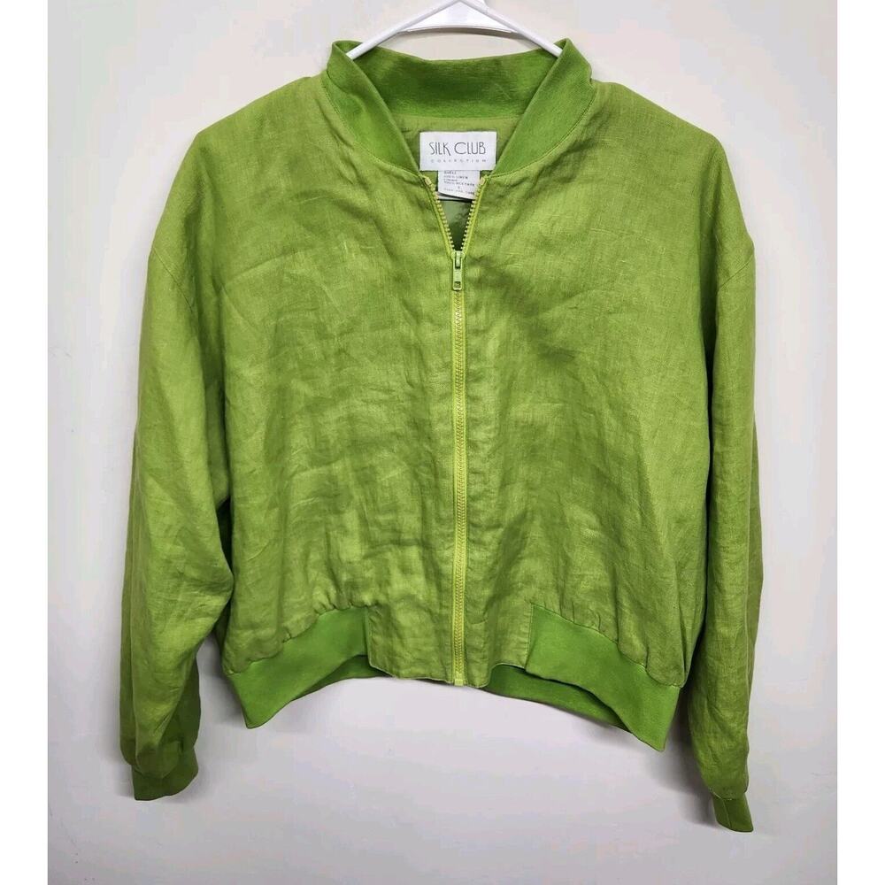 Silk Club Linen Full Zip Lightweight Jacket Woman's Large Green 1425